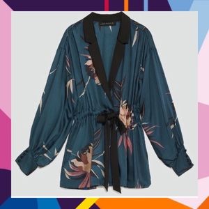 Zara Floral Printed Kimono Blazer Jacket
